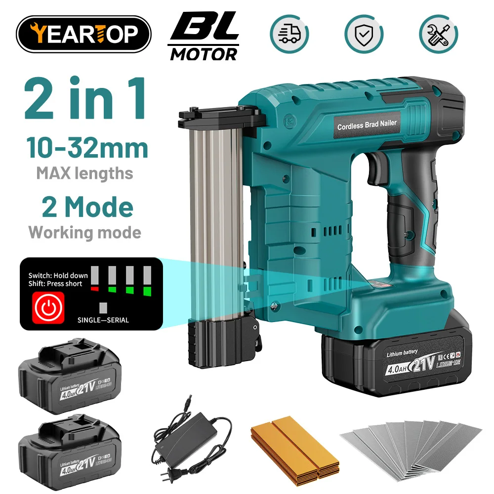 Бесщеточный электрический степлер для ногтей 2 в 1 F15-F32 K410-K425, беспроводной 4-ступенчатый пистолет для гвоздезабивания, электроинструмент для аккумулятора Makita 18 В