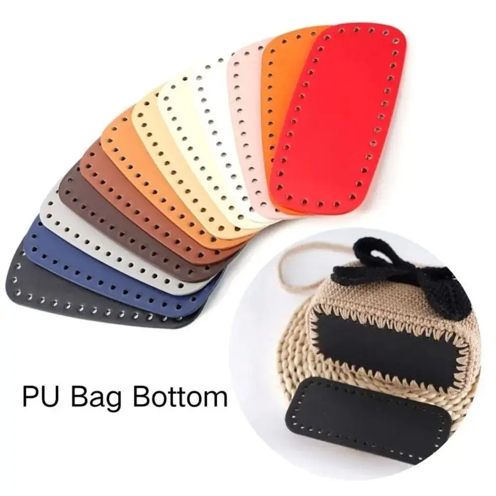 Oval Long Bottom For Knitted Bag PU Leather Bags Accessories Handbag Base Handmade With Holes Solid Color DIY Crochet Bag Bottom