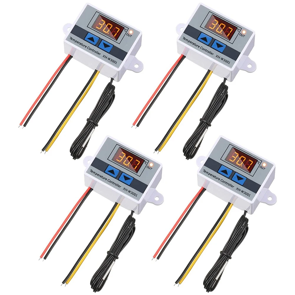 4Pc XH-W3001 Digital Temperature Controller Module Thermostat Switch Waterproof Probe Electronic Thermostat 12V 10A 120W