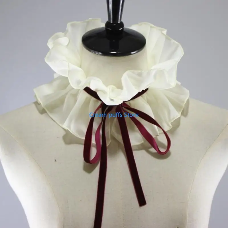 50le Mulheres Renascença Ruffle Collar Neck Ruff Cosplay Vintage Cheker Shawl