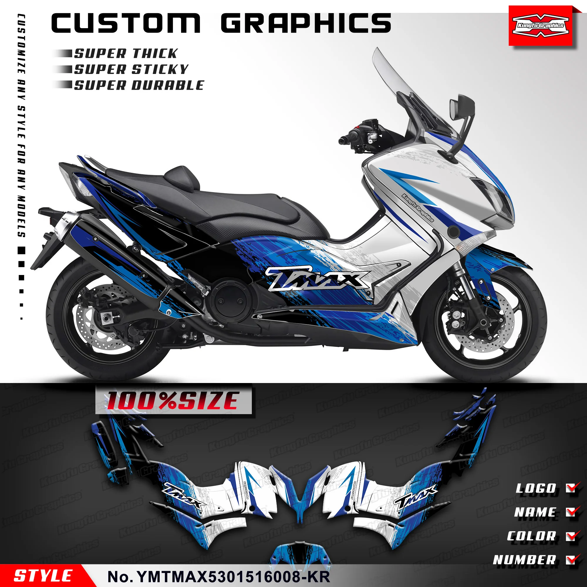 

KUNGFU GRAPHICS Sticker Sheet Wrap Design Kit for Yamaha TMAX 530 2015 2016, YMTMAX5301516008-KR