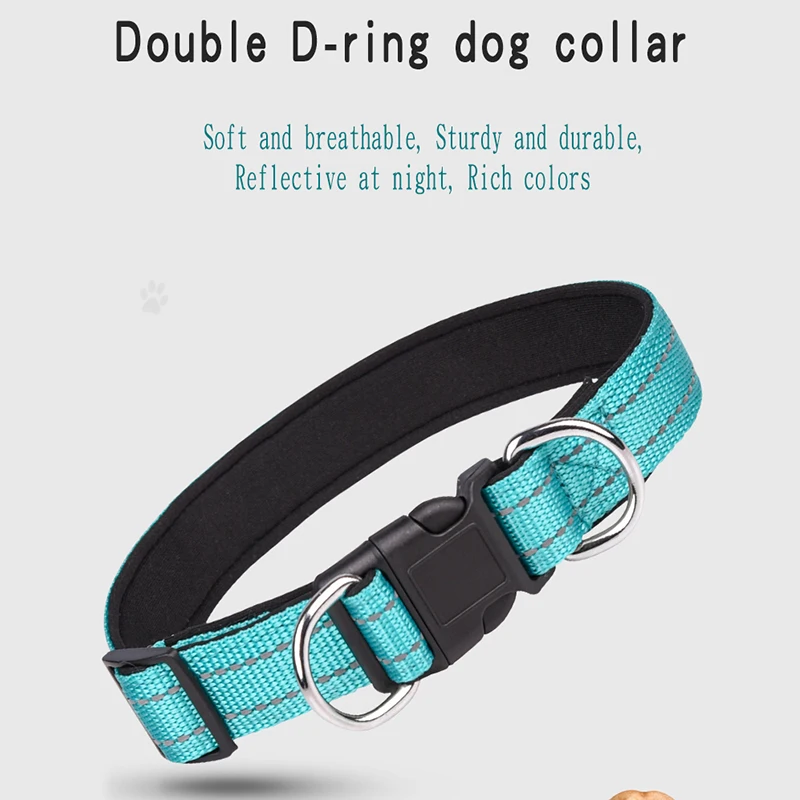 CP401Durable Adjustable Soft Comfortable Neoprene Padded No Pull Multi-Color Nylon Outdoor Training Pet Dog Collar