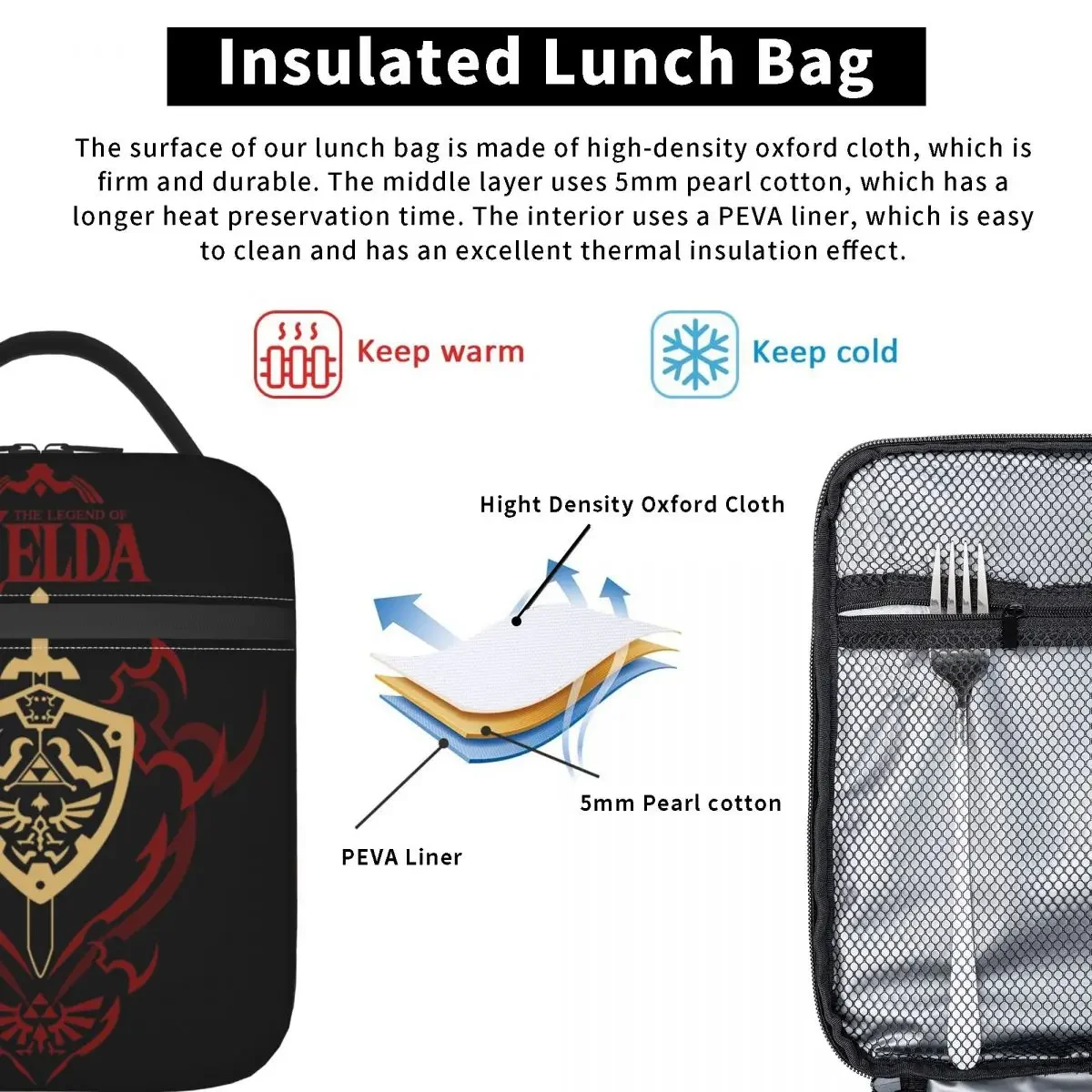 The Legend of Zeldas Thermal Insulated Lunch Bag Women Hourglass Ocarina Resuable Lunch Container for School Storage Food Box