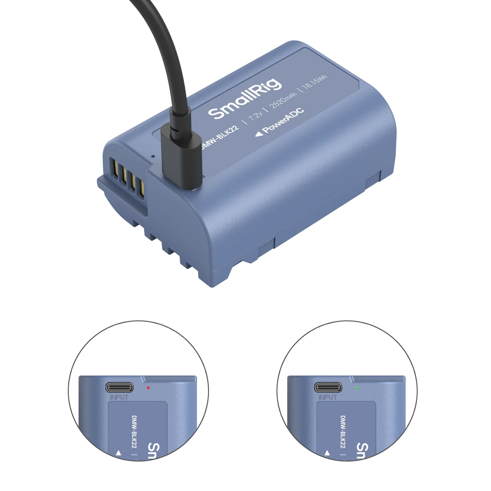 SmallRig DMW-BLK22 USB-C Rechargeable Camera Battery 5V 2A and 2400mAhFor For LUMIX GH7 GH6 G9II S5 IIX S9 S5 IIX