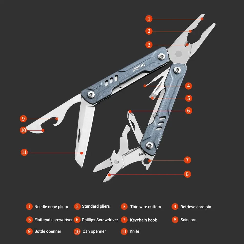 NexTool Mini Sailor 11-In-1 Multi-Function Tools Pliers Wire Cutters Retrieve Card Pin Screwdriver Scissors Bottle Opener Knife