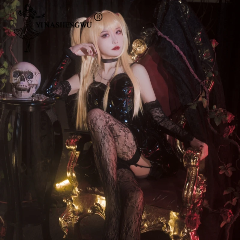 Misa-Death Note Cosplay para Mulheres, Roupas Anime, Vestido Sexy, Peruca Preta, Meias de Renda, Uniforme Halloween, Colar Cruz, Roupa