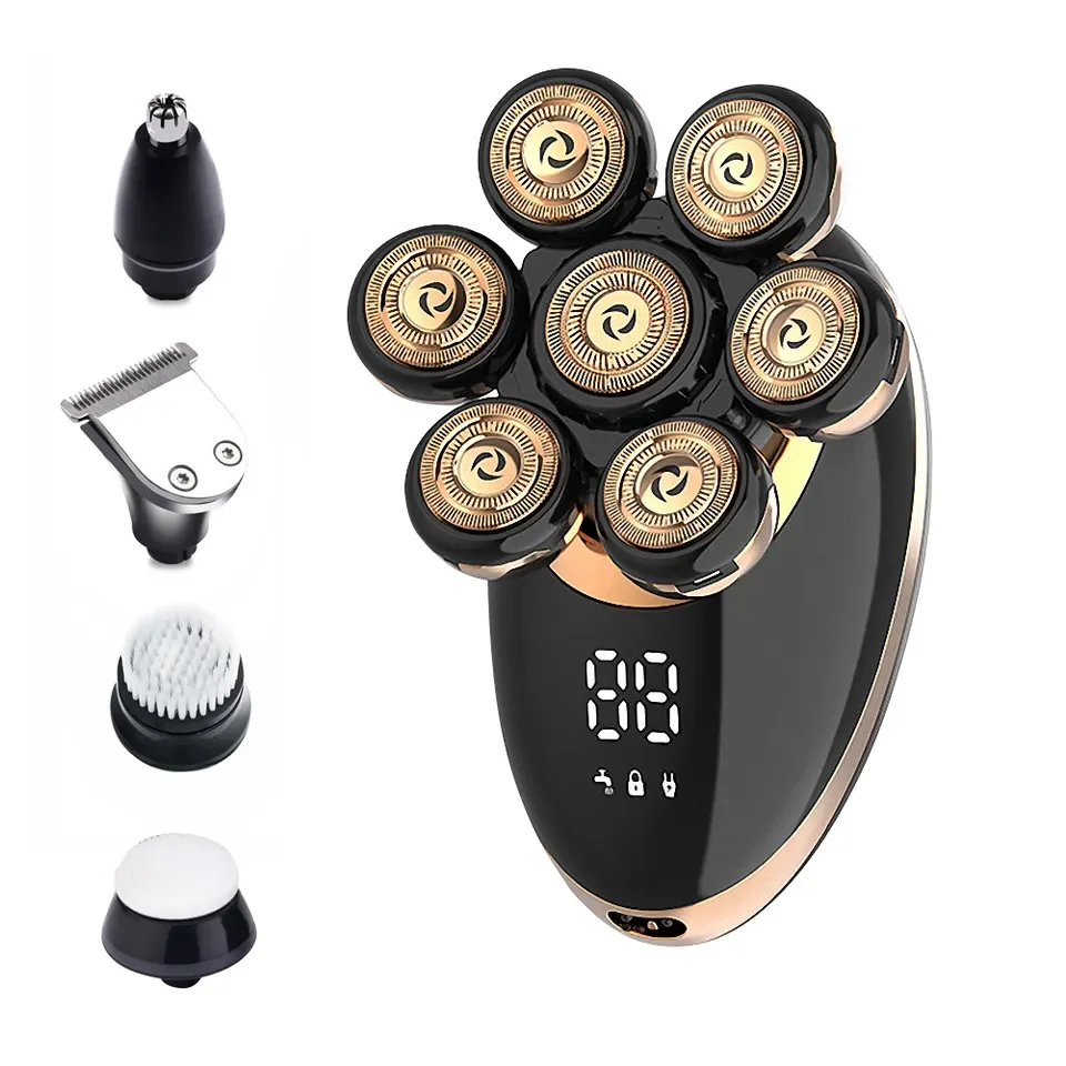 7D OEM Logo 5 In 1 Electric Head Shavers For Bald Men Cordless LED Display Head Shaver For Men Grooming Kit