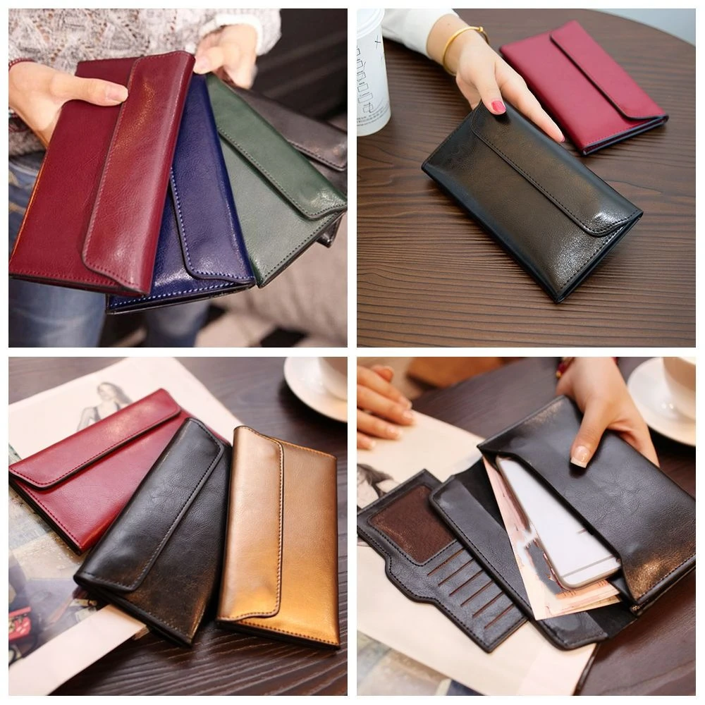 Simple Genuine Leather Envelope Wallets Portable Korean Style Women Long Clutch Bag Multifunctional Coin Purse Change Bag Female