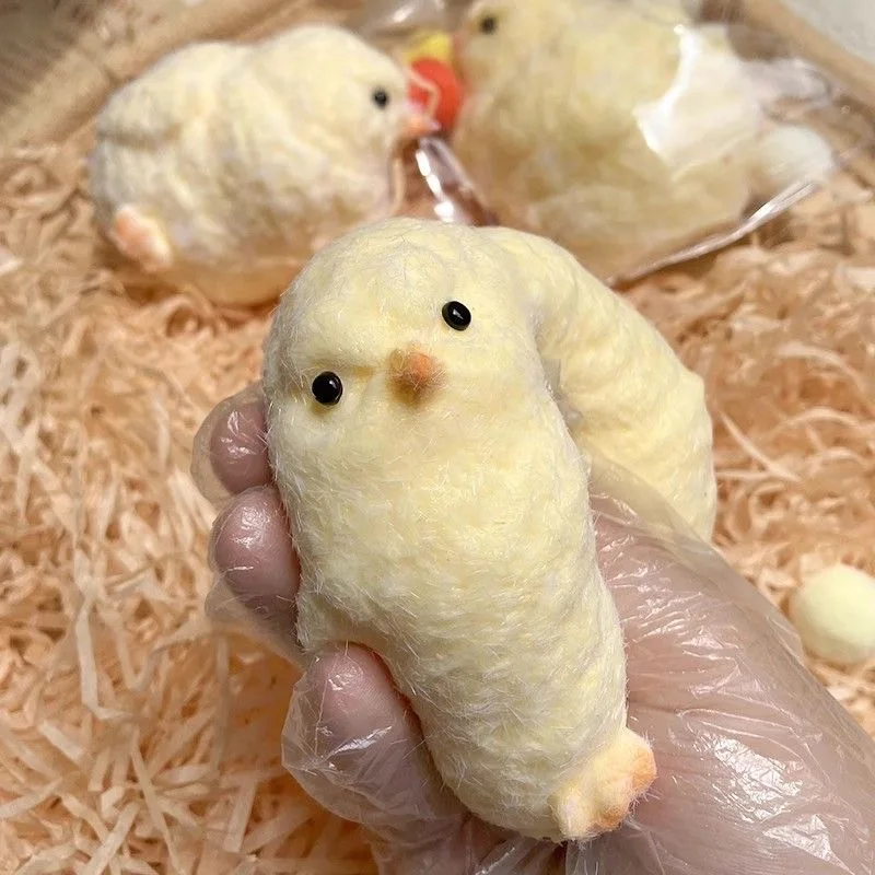 Squishy Chicken Kawaii Handmade Silicone Soft Flocked Yellow Chicken Seal Soft Chicken Kids Birthday Gift Toy Cute Squishy Chick