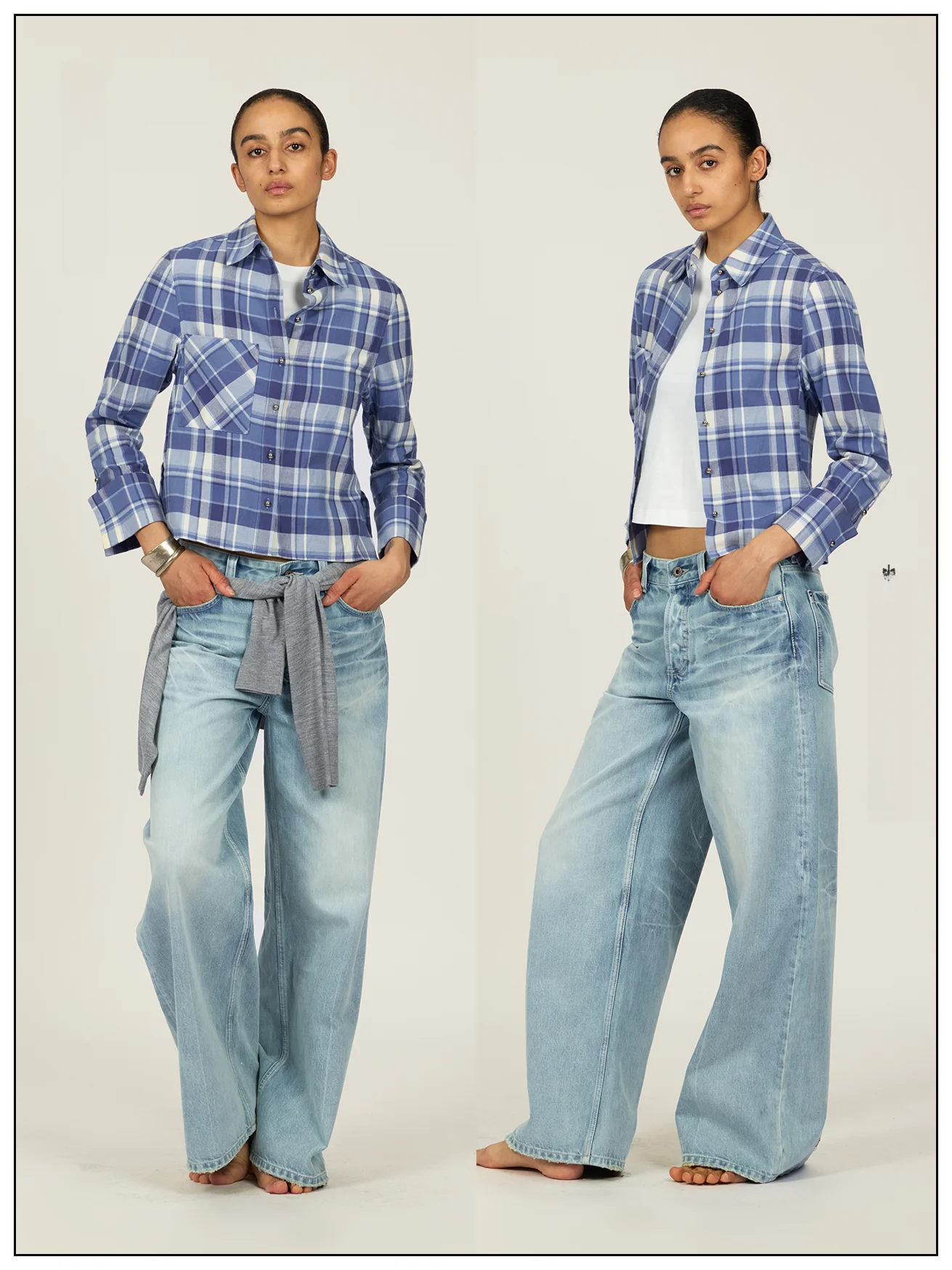 

Classic Fit Casual Retro irt Fax Copy Expr Waist Cinched Long Sve Cotton Plaid irt Original Design Spring 2025