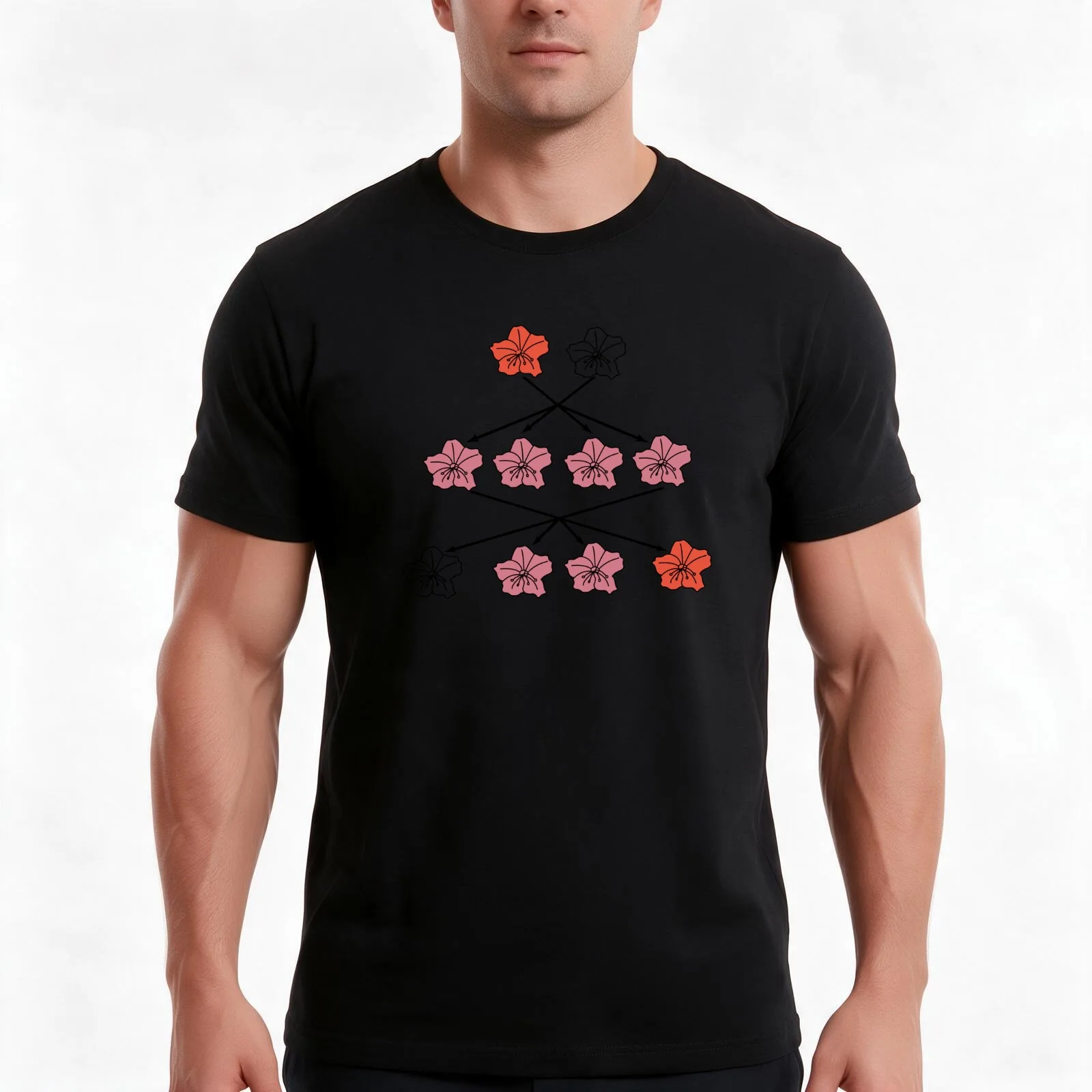 Mendel Flower Genetics Experiment Diagram T-Shirt, Summer Casual Cotton Tee, Oversized Streetwear Tops, Vintage Graphic Print