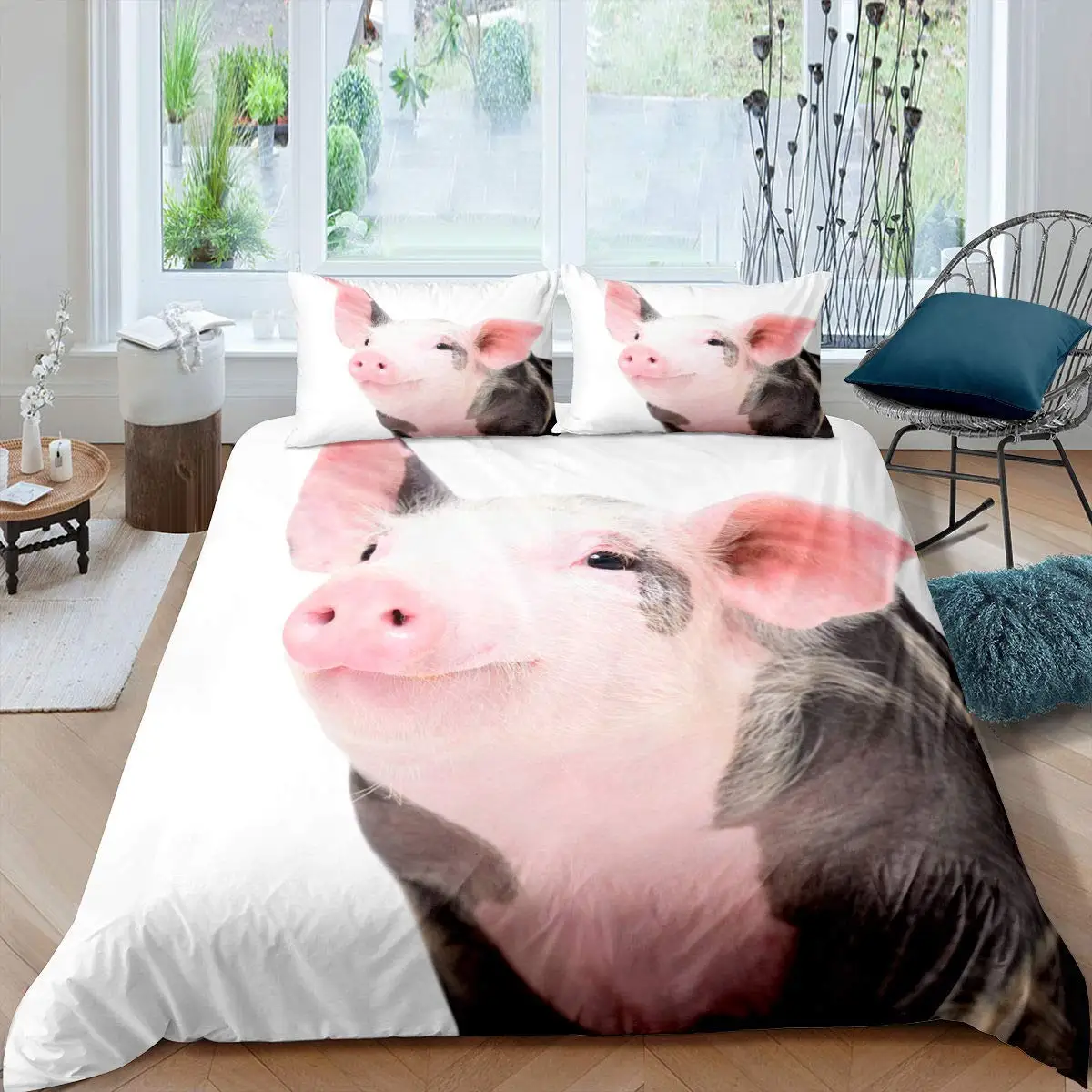 Pig Duvet Cover Set Cute Pig Bedding Set King Size Zoo Quilt Cover Happy Farm Animal Comforter Cover With Zipper Closure For Kid