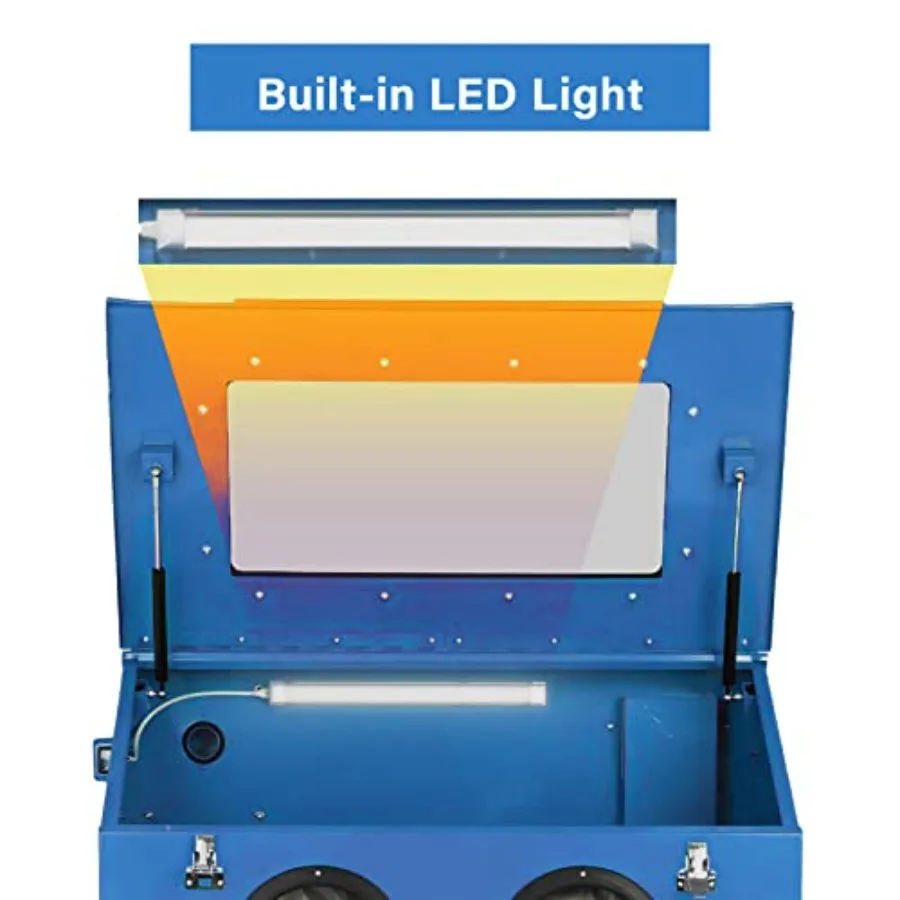 خزانة السفع الرملي والسفع الرملي سعة 90 جالونًا مع نظام استعادة جمع الغبار وخزانة انفجار كاشطة الأرضية لأكواب الصدأ