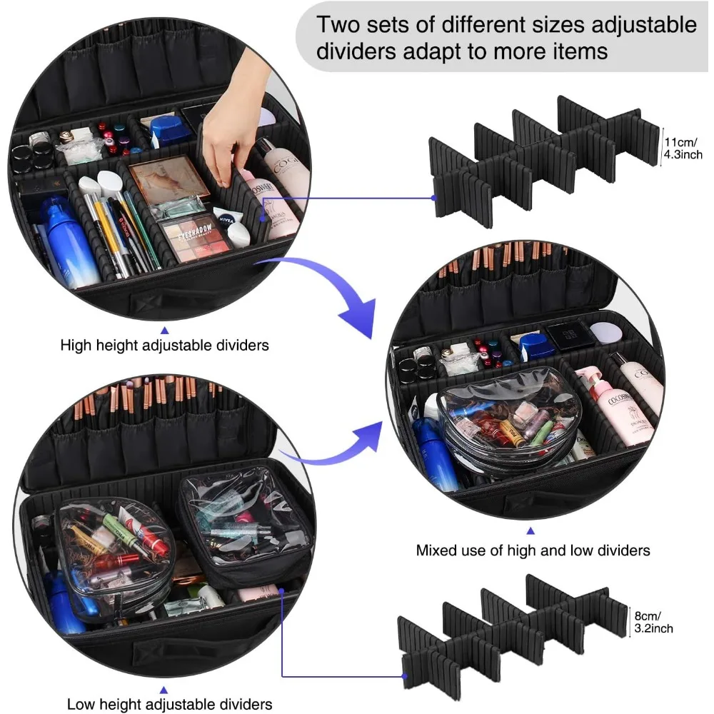 Extra Large Makeup Case with Adjustable Dividers, Shoulder Strap & Trolley Attachment - Professional Organizer