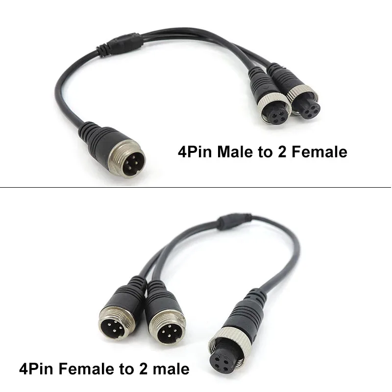 M12 4Pin Aviation Head to Aviation Head Male to 2 Female to 2 male Extension Y Splitter Cable Adapter for CCTV Camera  A07