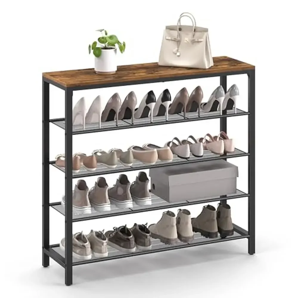 5-Tier Shoe Rack Organizer with Metal Mesh Shelves Entryway Hallway Closet Storage Solution