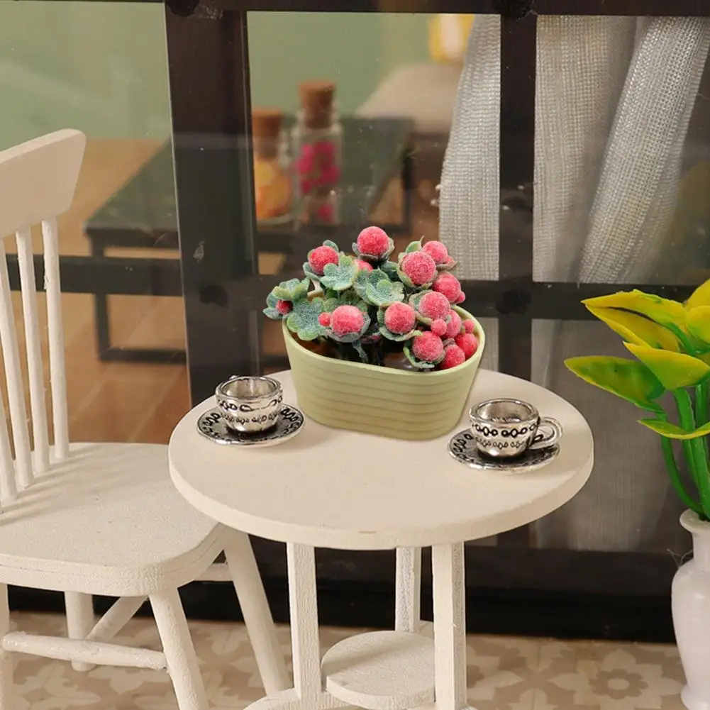 Dollhouse Floral Ornamentos, Bonsai Resina Realista, Modelo de planta em vaso miniatura