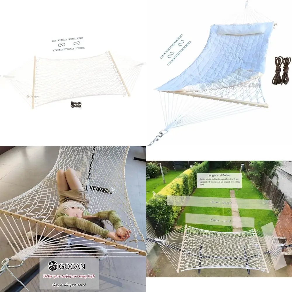 

Outdoor Patio Yard Hammocks - Cotton Rope with Chains Hooks Tree Straps, Fits Stands 9 to 15 Feet