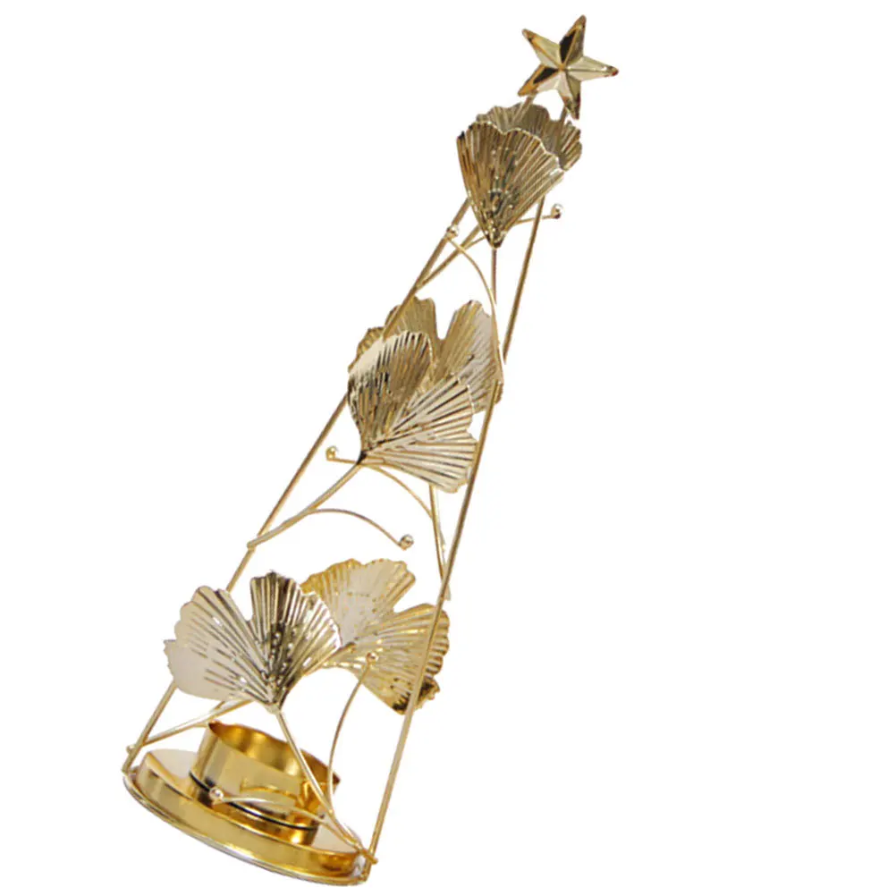 

Christmas Holder Iron Ginkgo Leaf Tealight Tabletop Adornment Home Decor Creative Desktop Ornament Xmas Gift