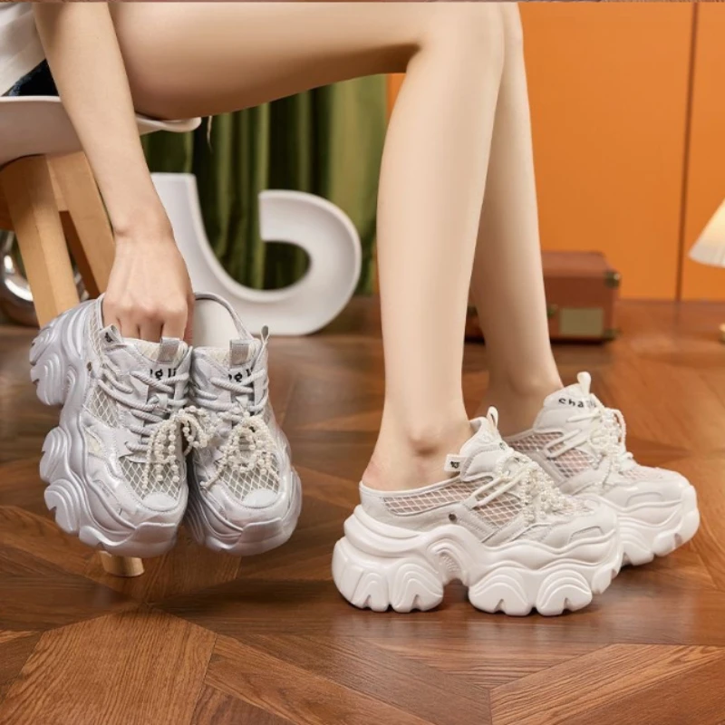 Comemore 2026 Neue Mesh Atmungsaktive Chunky Dad Turnschuhe für Frauen Süße Spitze Up Casual Farbe Block Frühling Sommer Sport Frauen Schuhe