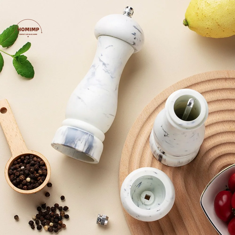 

2pcs Manual Marbled Salt Pepper Grinder Adjustable Particle Size 6 Inch Salt Pepper Mill Refillable Ceramic Grinding Core
