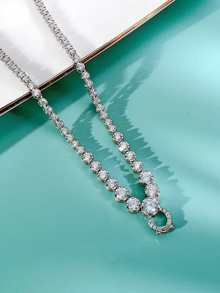 Light Luxury Full Diamond Round 925 Silver Versatile Chain Collar High Carbon Small Design Sense Jewelry