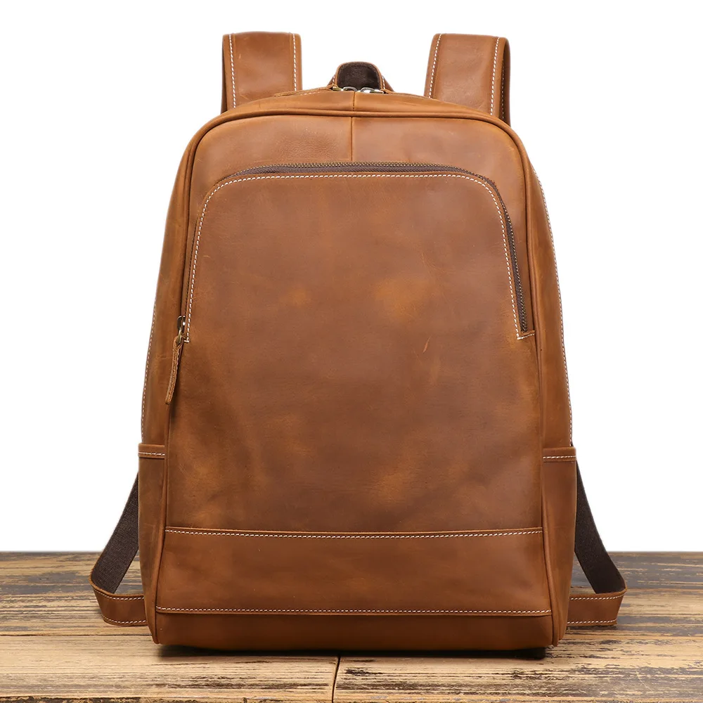 

Vintage Men's Crazy Horse Leather Backpack Full Grain Leather Travel Laptop Bag Anti-Scratch Rustic Brown Computer Bag