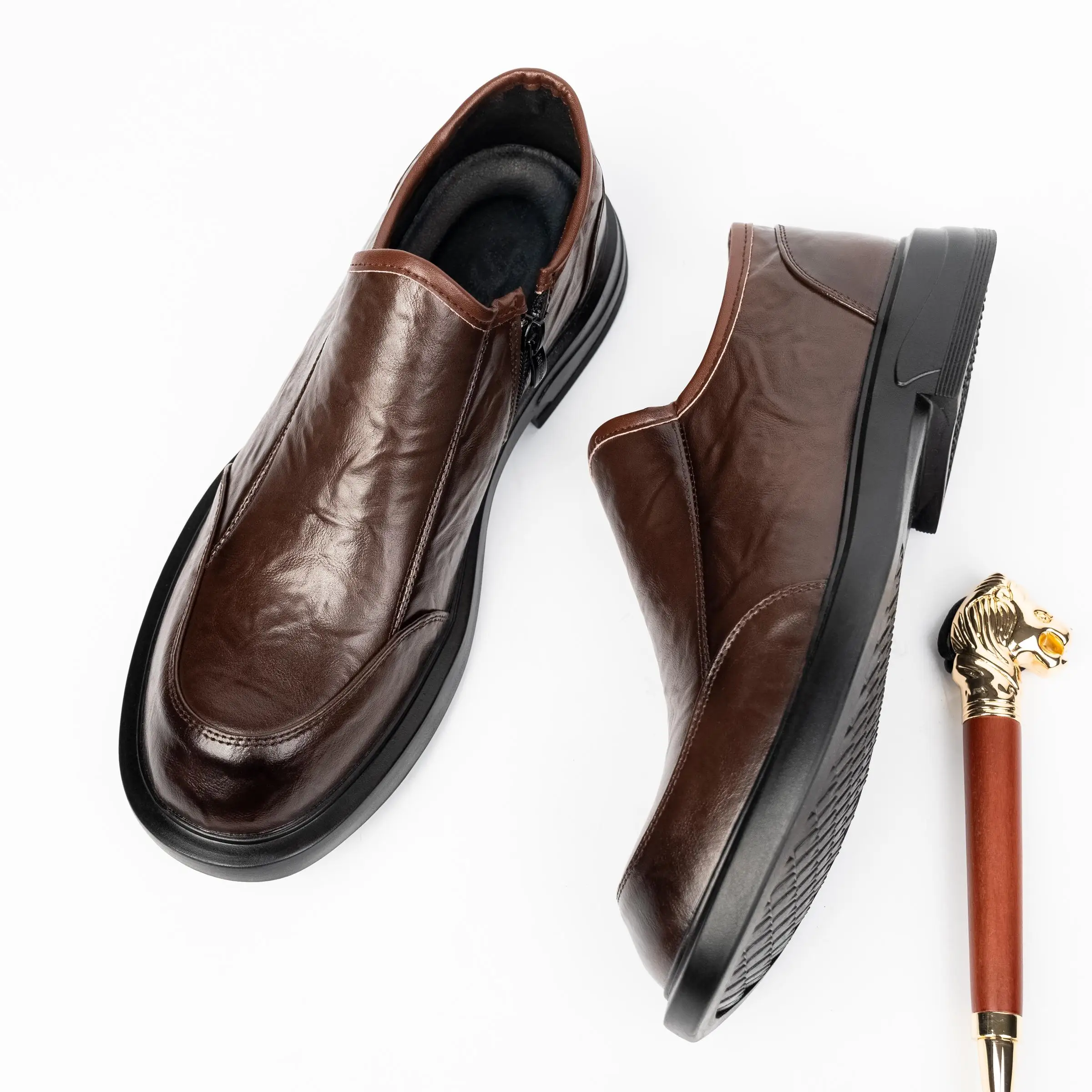 الرجال الشتاء تنفس الجلود الناعمة عارضة oes العصرية Busin الرسمي Bla Briti Sle oes مريحة كعب منخفض المطاط... #2