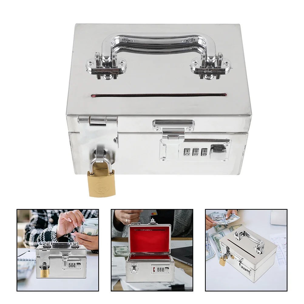 

Unbreakable Metal Cash Box with Password Lock Large Capacity Stainless Steel Savings Box for Adults Home Office