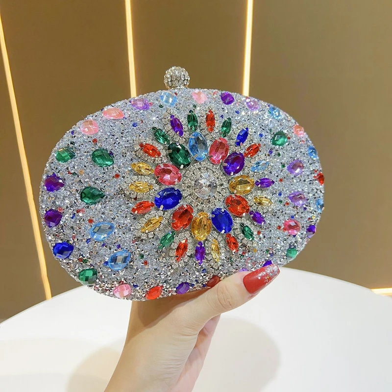 Rhinestone Sunflower Dress Banquet Bag Full of Diamonds Luxury Socialite Temperament Joker Diamond Diagonal Small Handbag.