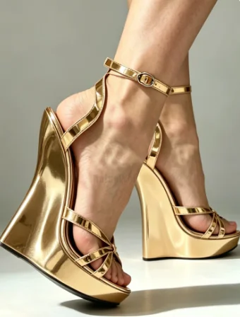 Sexy Style Round Toe Platform Summer Women Sandals Wedges Super High Heels Buckle Strap Design Large Size Nightclub Shoes