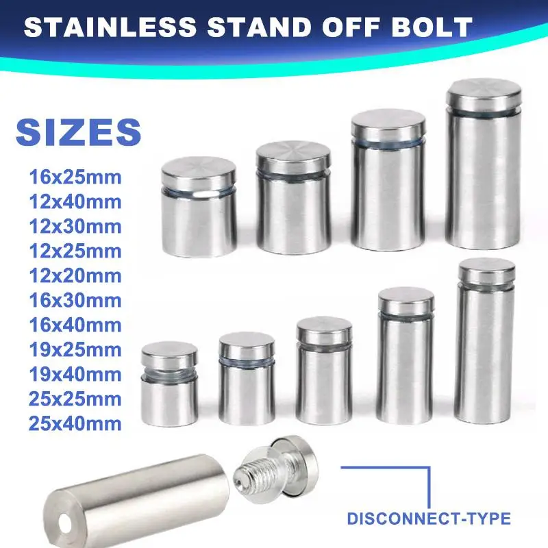 10pcs Stainless Stand Off Bolt Billboard Fixing Screws Glass Fasteners Signage Bolt Standoffs BoltBH-ELEVEN