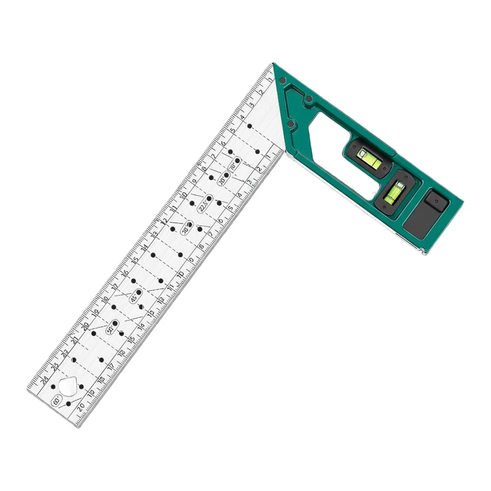 Stainless Steel 90 Degree Right Angle Ruler With Bubble Level For Multi-Angle Measurement Woodworking Metal Plastic Tool