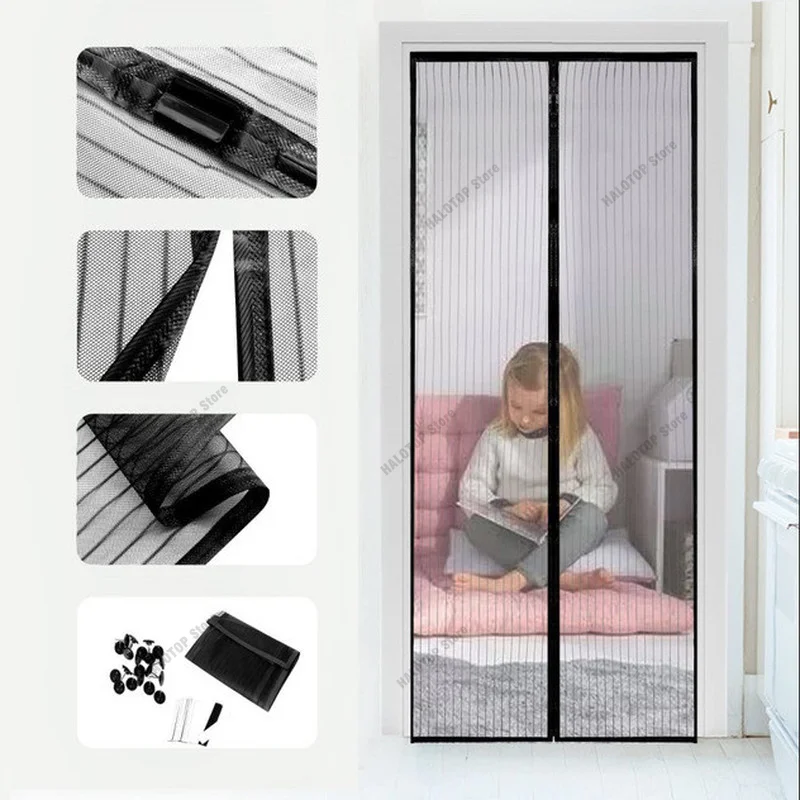 Magnetic Door Screen Custom Size Mosquito Net Curtain Fly Insect Automatic Closing Invisible Mesh for Kitchen Indoor Living Room