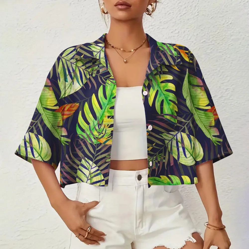 Hawaiian Style Women\'s Lapel Shirt Fashion Short Shirt Vacation Casual Summer New XS-XL Loose Comfort 3D Printing Process