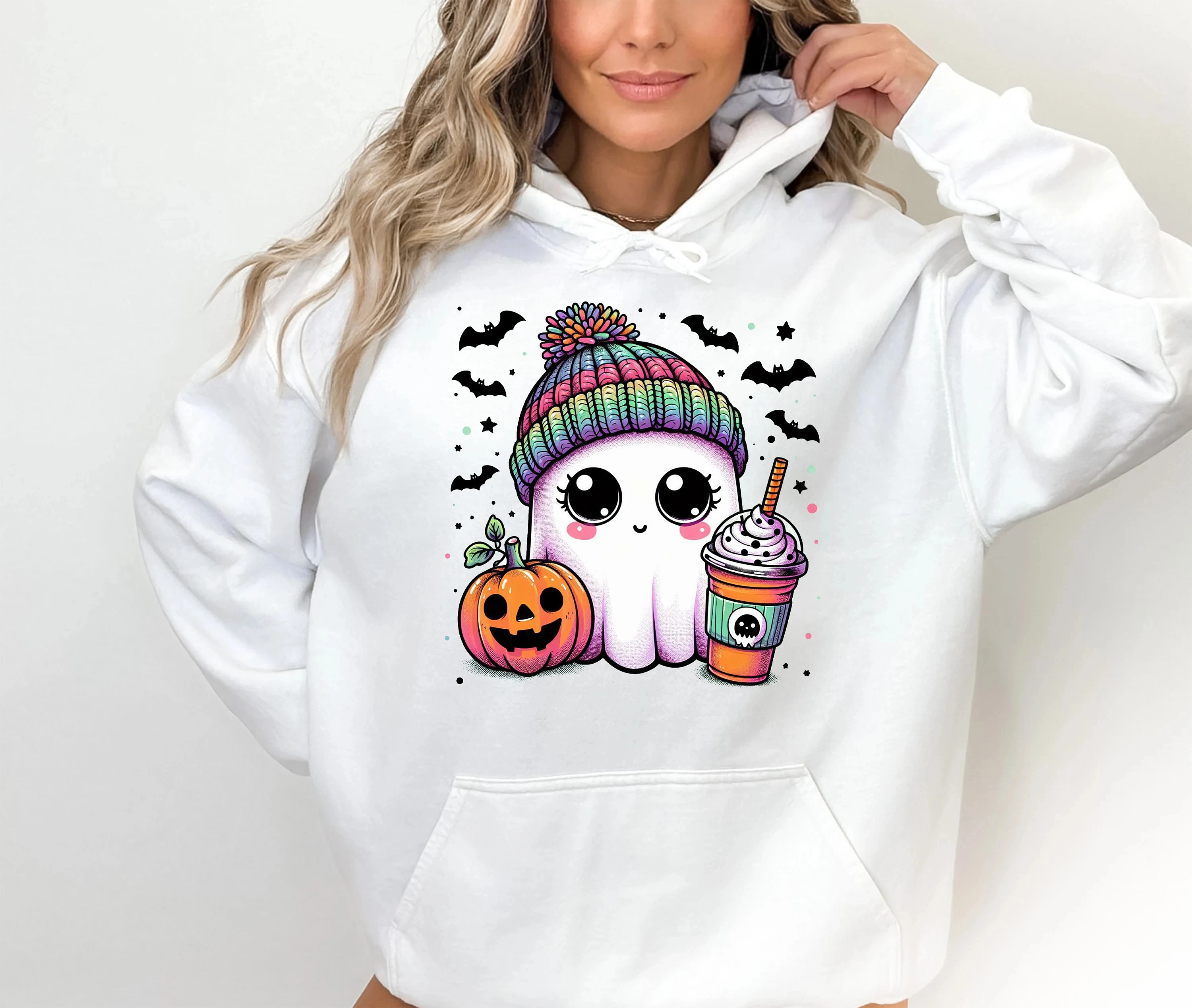 

Halloween Cute Ghost Print Hoodie Sweatshirt Women Long Sleeve Sweatshirt Pullover Tops Unisex High Quality Autumn Clothing