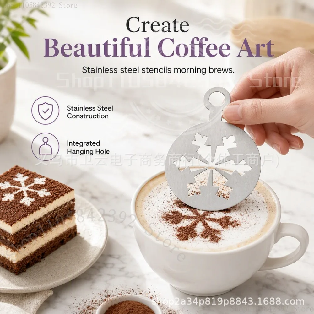 2026 Stainless Reusable Steel Coffee Stencil Latte Barista Stencils Cake Cookie Spray Paint Baking Mold Coffe Decoration Tool