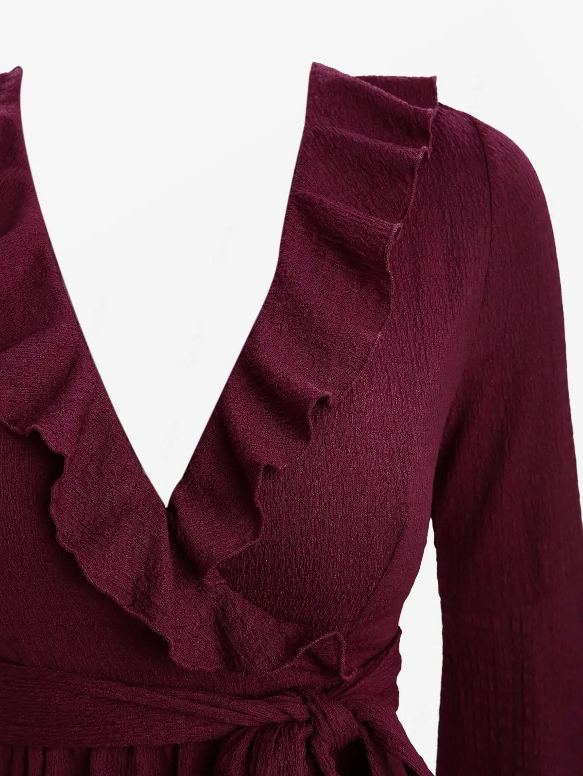 تي شيرت نسائي لخريف 2025 مزين بالدانتيل وأكمام مضيئة وكشكشة مع حزام قابل للإزالة بلوزات حمراء