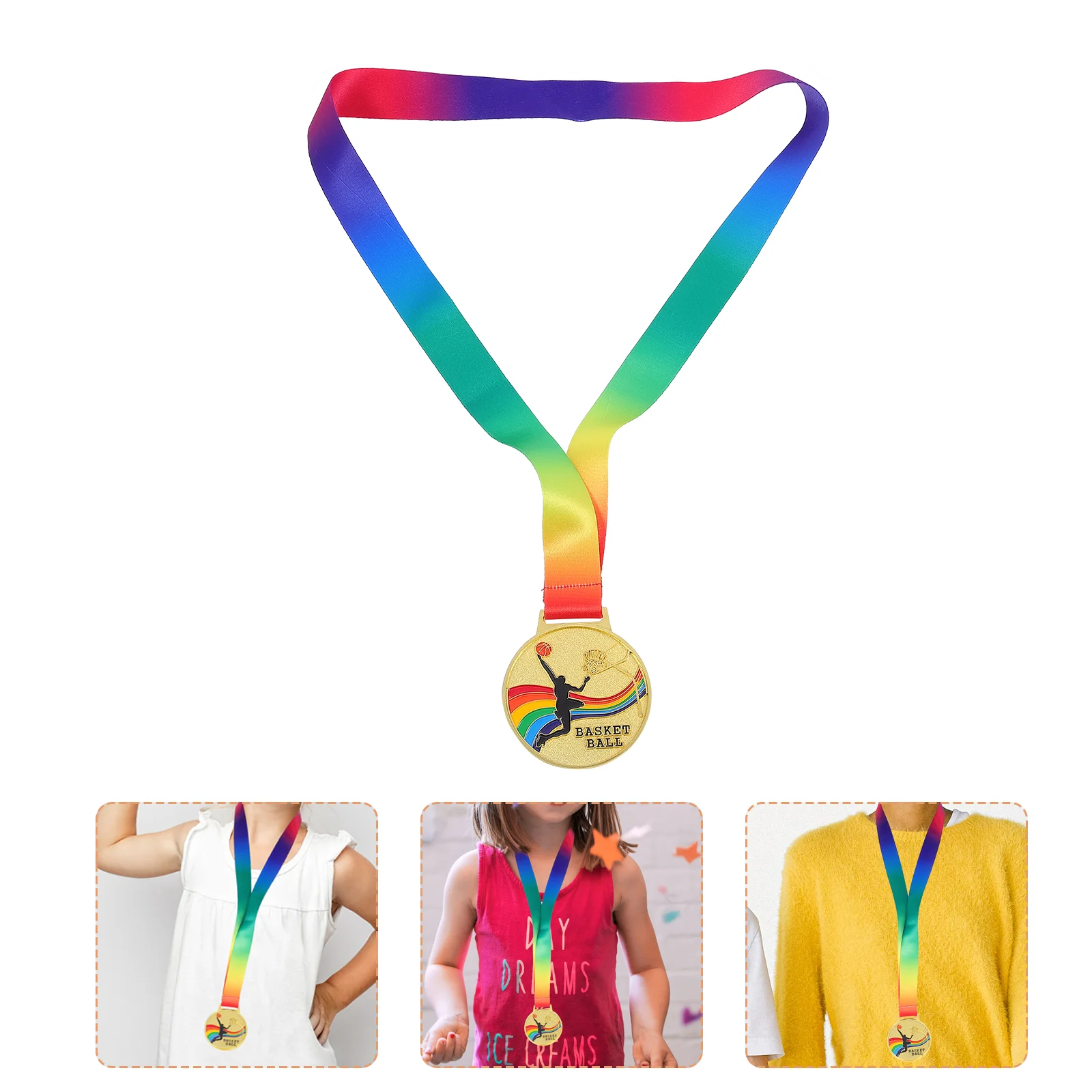 

2 Pcs Basketball Medal Gold Excellent Texture Medals Ribbon Commemorate Alloy Zinc Sports Meet Toy Competition Honor