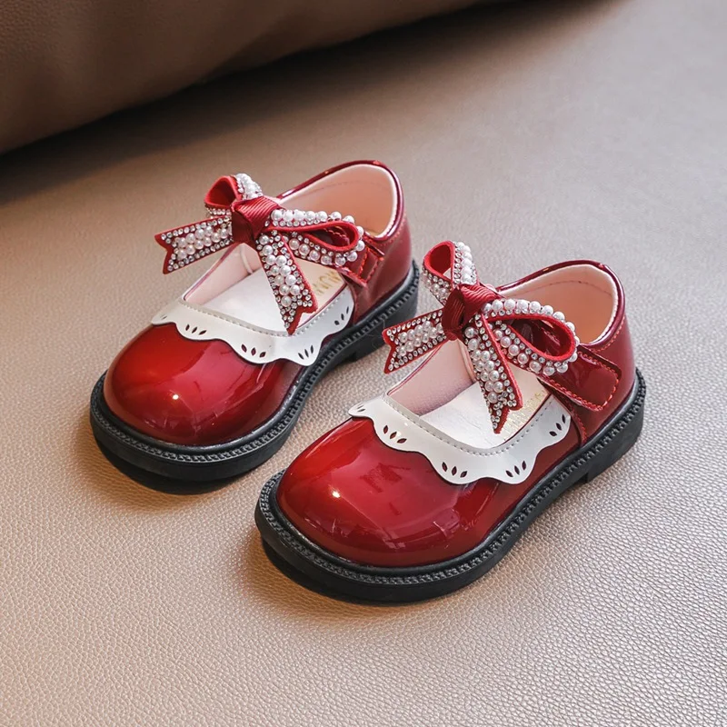 Fashion Girls Shoes Little Princess Pu Leather Shoes For Wedding Party Children Performance Shoes chaussure fille Red Black