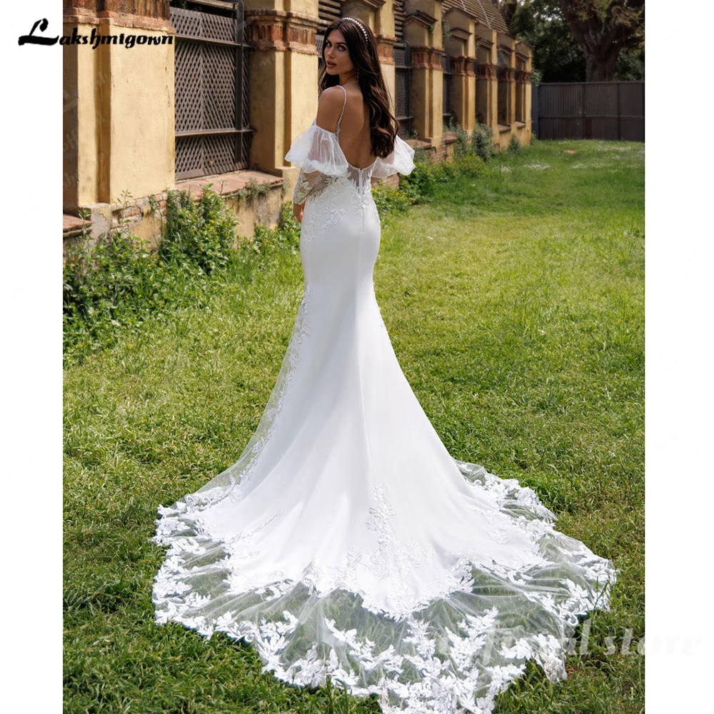 Lakshmigown Sexy V-Ausschnitt Spitzen-Meerjungfrauenkleid für Frauen, Crêpe-Satin V-Ausschnitt Langes Brautkleid nach Maß – Detail 6