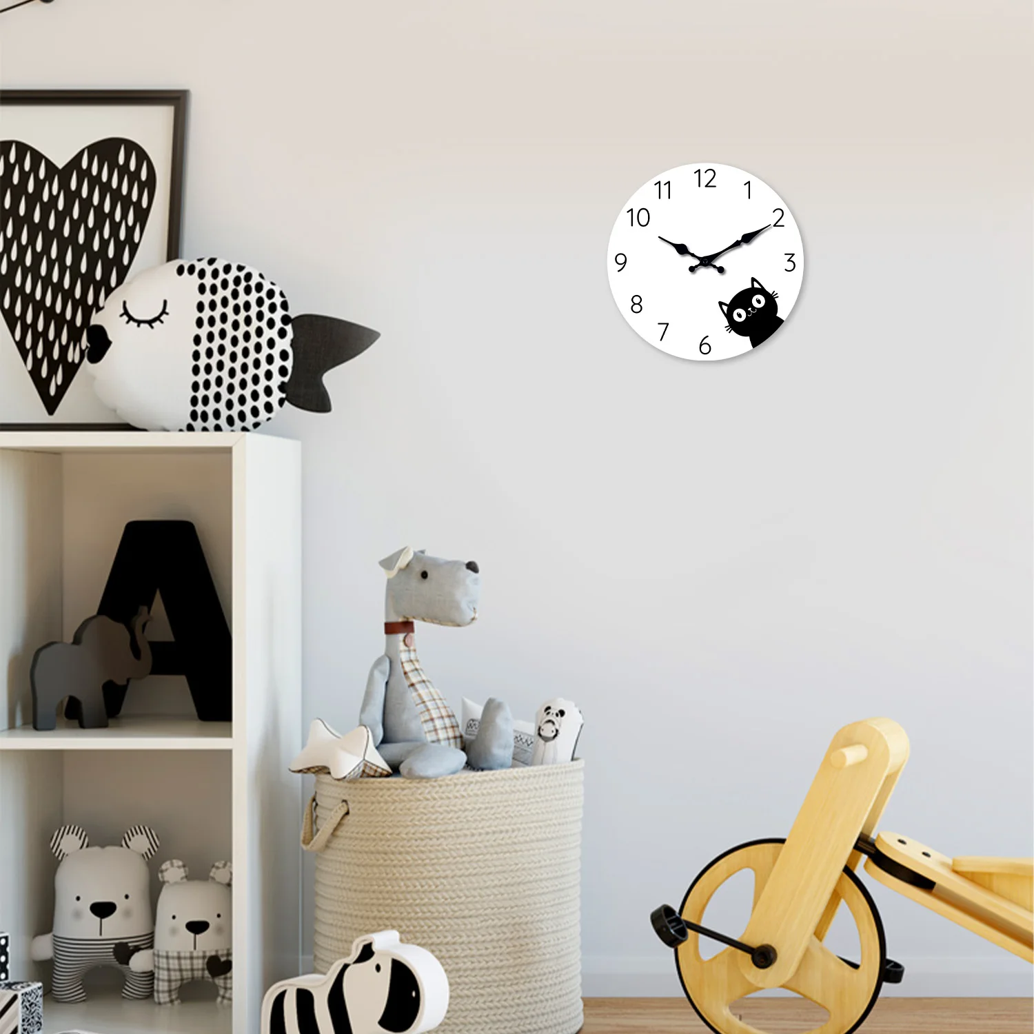 Modern Minimalist Black Cat Wooden Wall Clock for Living Room, Bedroom, Kitchen, Home Decoration, Silent Quartz Clock, Holiday Gift, 10 Inches, 12 Inches (No Battery)