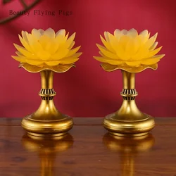 2pcs Plastic Simulated Candlestick Colorful Lotus for Home Use, Buddha Hall, Buddha Prayer Home Decoration