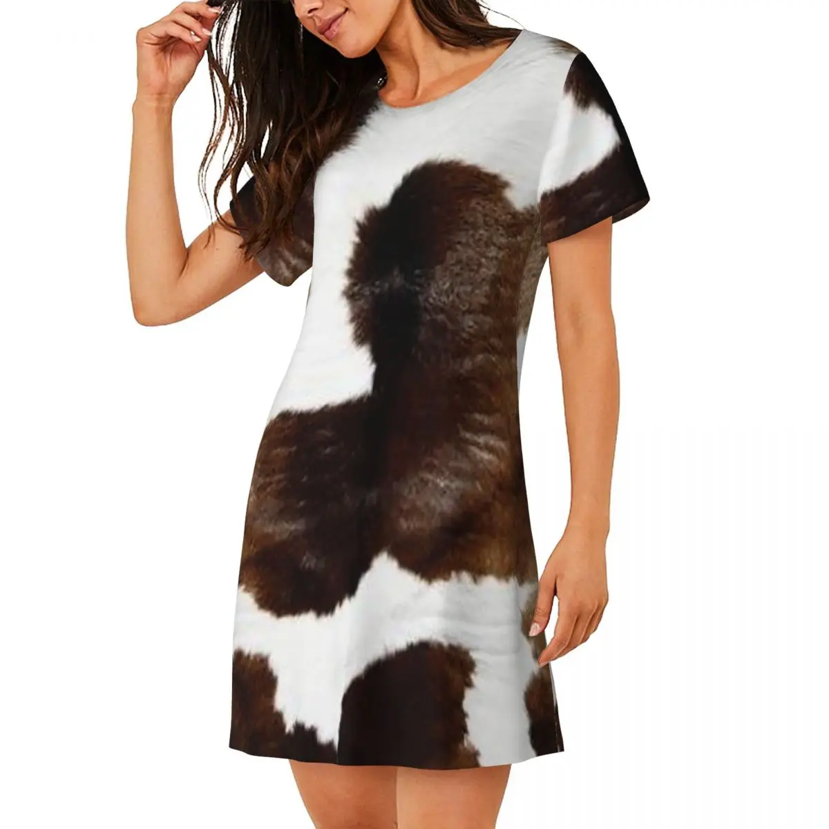 Custom Rustic Ranch Cow Print Short Sleeves Nightdress For Sleeping Sleepshirts Women Short Sleeve Nightgowns Soft Pajama Dress