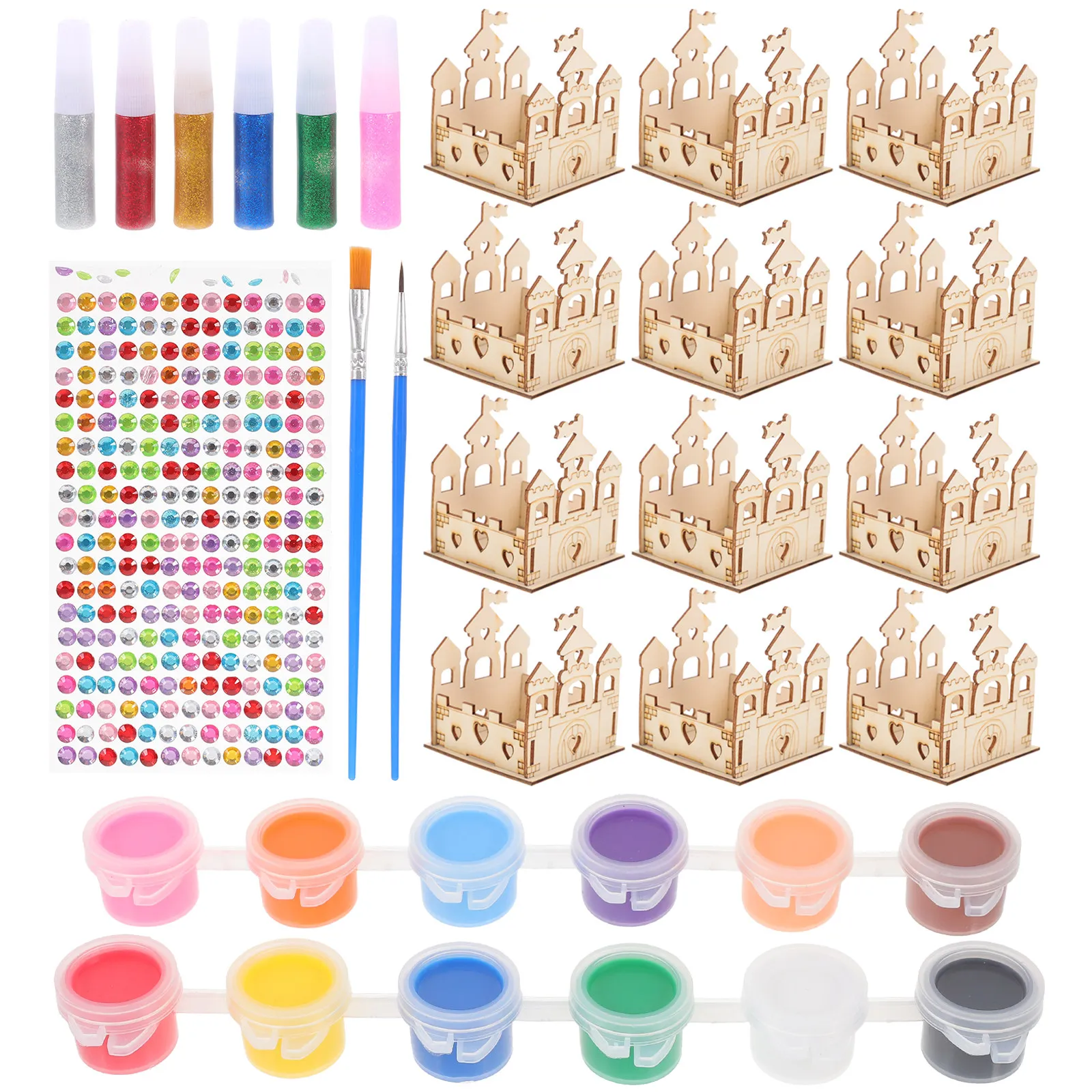 

1Set Self Painting Castle Craft Kit Natural Wood DIY Construction Set for Kids Artistic Expression Imaginative Play Parent Child