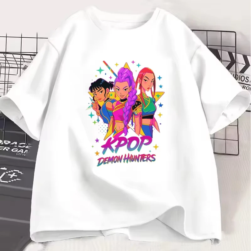

KPop Demon Hunters Saja Girls Rumi Mira Zoey Pattern Футболки унисекс Горячие аниме Забавные мужские и женские футболки Модные уличные топы в стиле Харадзюку
