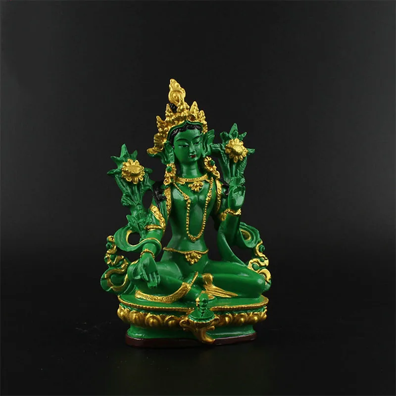 

13.5Cm Height Green Tara Resin Statues Tantric Statues Buddha Statue Buddhism Buddhist Figure Figurine Collection Ornaments