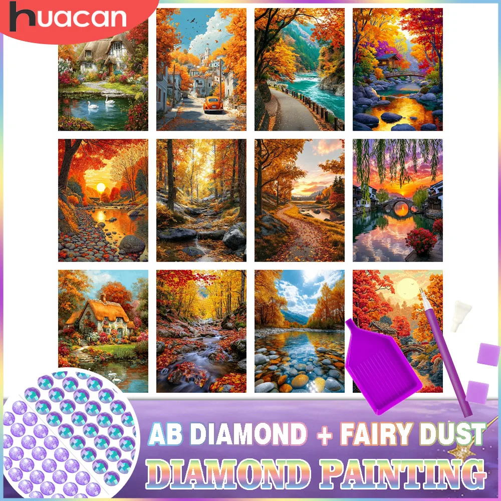 kit-de-pintura-diamante-huacan-paisagem-de-outono-ab-floresta-encantada-mosaico-de-Arvores-novidade-2026-casa-no-lago-arte-de-parede-artesanal