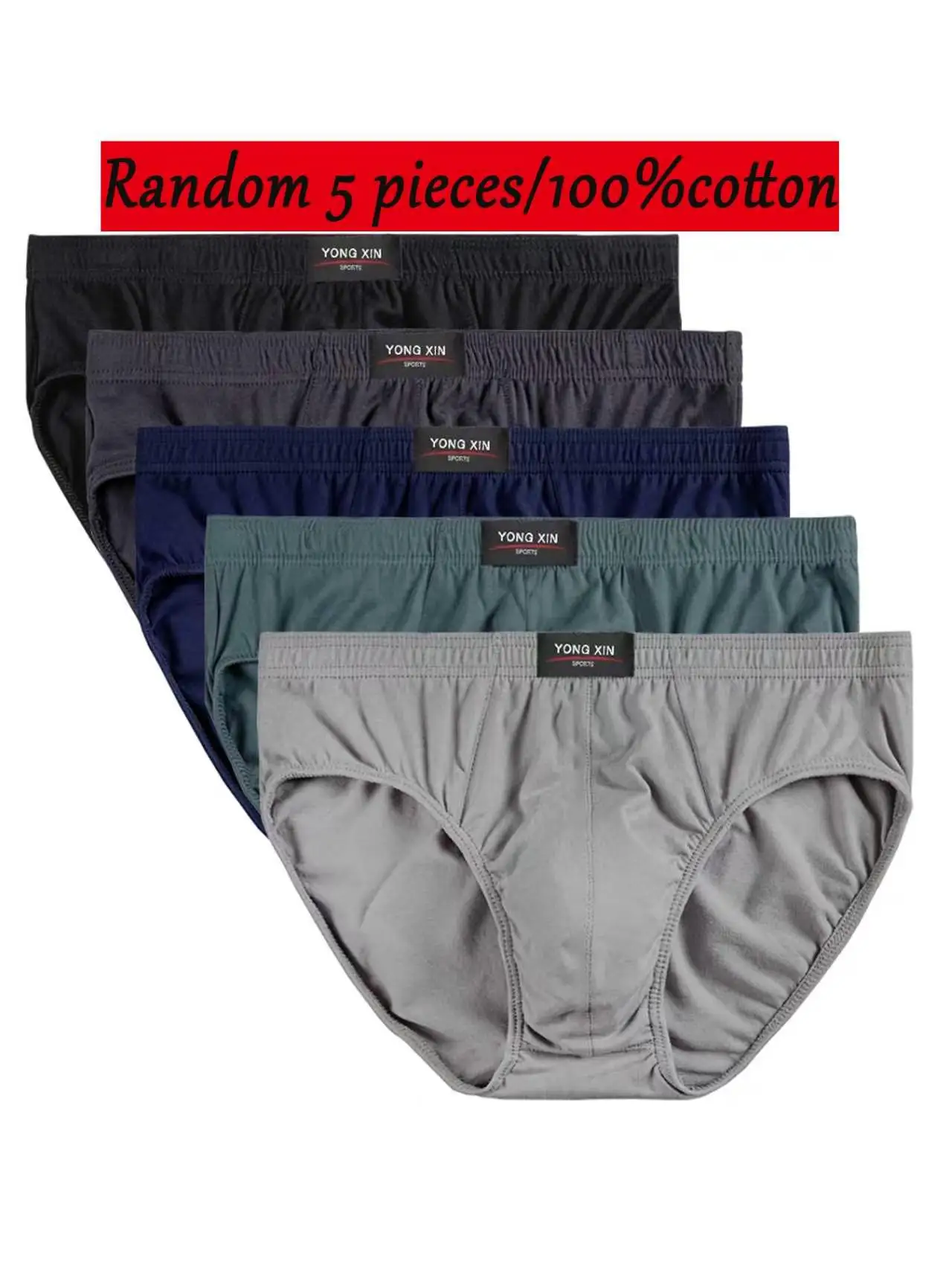 5 Pack Random Men's Pure Cotton Briefs Classic Cut Elastic Waist Assorted Colors Comfortable Everyday Underwear Set