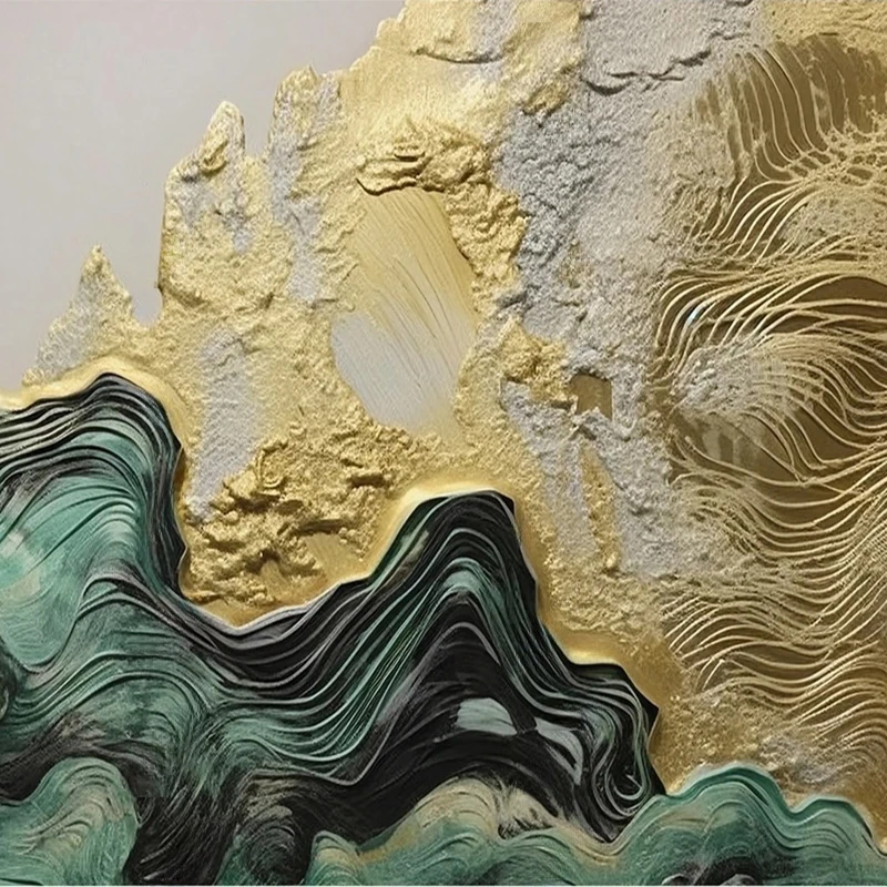 

New Chinese-style geometric marble sofa embossed abstract landscape with gilded patterns TV office and study background wall